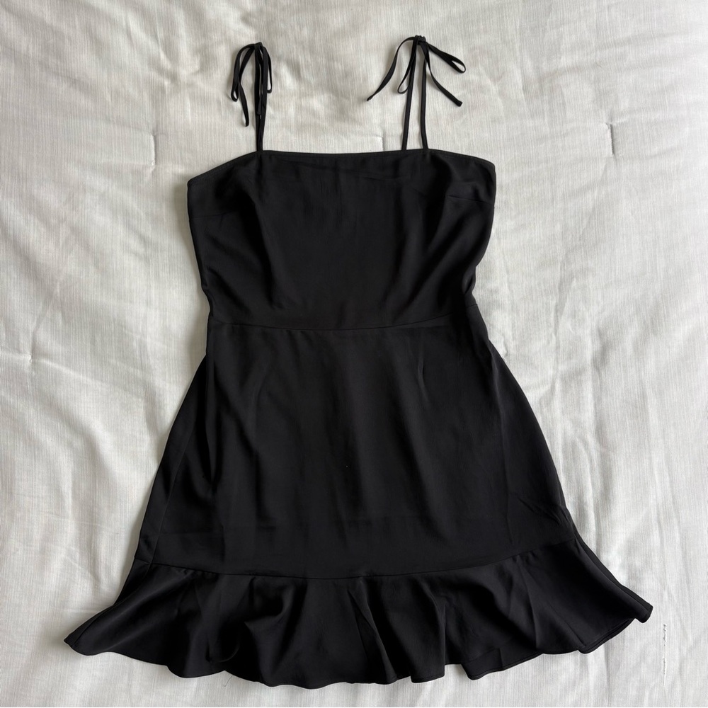 Express Black Little Mini Dress with Ruffle Hem and Tie Straps